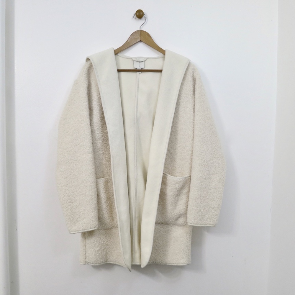 Joie Borg Teddy Sherpa Hooded Open Cardigan Jacket Vanilla Ivory Size M